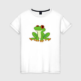 Женская футболка хлопок с принтом Лягушонок , 100% хлопок | прямой крой, круглый вырез горловины, длина до линии бедер, слегка спущенное плечо | животное | земноводное | лягушка | лягушонок | минимализм | рисунок