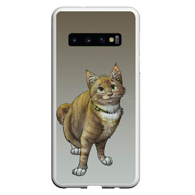 Чехол для Samsung Galaxy S10 с принтом полосатый уличный кот , Силикон | Область печати: задняя сторона чехла, без боковых панелей | Тематика изображения на принте: арт | бандит | вектор | градиент | кот | котенок | котик | котэ | мультяшный | мяу | полоски | рисунок | рыжий | серый | уличный | хитрюга