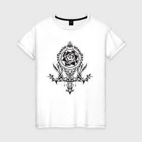 Женская футболка хлопок с принтом Клан , 100% хлопок | прямой крой, круглый вырез горловины, длина до линии бедер, слегка спущенное плечо | бедствие | герб клана | клан | логотип | рисунок | роза | самурай | чб | эмблема | япония