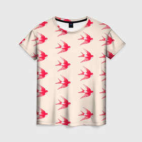 Женская футболка 3D с принтом Синицы , 100% полиэфир ( синтетическое хлопкоподобное полотно) | прямой крой, круглый вырез горловины, длина до линии бедер | быстрая | девочкам | девушкам | красная птица | птица | птицы | розовая | синица | синицы | стриж | стрижы