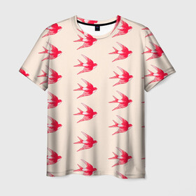 Мужская футболка 3D с принтом Синицы , 100% полиэфир | прямой крой, круглый вырез горловины, длина до линии бедер | быстрая | девочкам | девушкам | красная птица | птица | птицы | розовая | синица | синицы | стриж | стрижы