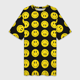 Платье-футболка 3D с принтом Смайлики ,  |  | emoji | smile | sticker | грусть | любовь | печаль | плачь | смайлики | стикеры | текстура | улыбка | эмоджи | эмодзи