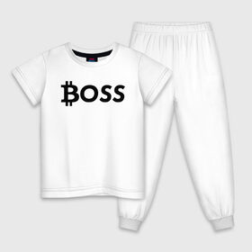 Детская пижама хлопок с принтом БИТКОИН ДЕД | BITCOIN BOSS , 100% хлопок |  брюки и футболка прямого кроя, без карманов, на брюках мягкая резинка на поясе и по низу штанин
 | Тематика изображения на принте: bitcoin | blockchain | btc | cardano | crypto | ethereum | polkadot | tether | xrp | бинанс | биткоин | блокчейн | валюта | деньги | криптовалюта | майнер | майнинг | цифровая валюта | цифровое золото | эфир