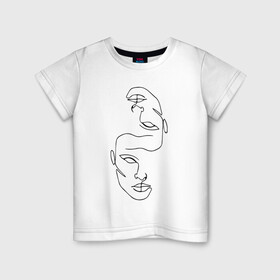 Детская футболка хлопок с принтом Лица , 100% хлопок | круглый вырез горловины, полуприлегающий силуэт, длина до линии бедер | голова | два лица | контурный рисунок | лицо | рисунок лица