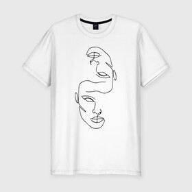 Мужская футболка хлопок Slim с принтом Лица , 92% хлопок, 8% лайкра | приталенный силуэт, круглый вырез ворота, длина до линии бедра, короткий рукав | голова | два лица | контурный рисунок | лицо | рисунок лица