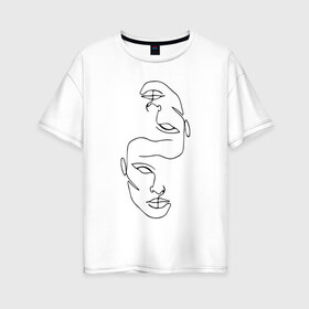 Женская футболка хлопок Oversize с принтом Лица , 100% хлопок | свободный крой, круглый ворот, спущенный рукав, длина до линии бедер
 | голова | два лица | контурный рисунок | лицо | рисунок лица