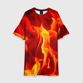 Детское платье 3D с принтом Пламенный , 100% полиэстер | прямой силуэт, чуть расширенный к низу. Круглая горловина, на рукавах — воланы | devil | evil | fire | hell | texture | ад | жар | жаркий | зло | костер | огонь | пламенный | пламя | пожар | стихия | текстура | температура
