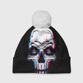 Шапка 3D c помпоном с принтом Glitch Skull , 100% полиэстер | универсальный размер, печать по всей поверхности изделия | art | dead | death | ghost | glitch | neon | skeleton | skull | skulls | арт | глитч | глич | неон | призрак | скелет | череп | черепа