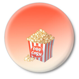 Значок с принтом попкорн рисунок ,  металл | круглая форма, металлическая застежка в виде булавки | вкусняшка | воздушная кукуруза | еда | кино | кинопросмотр | киносеанс | кинотеатр | попкорн
