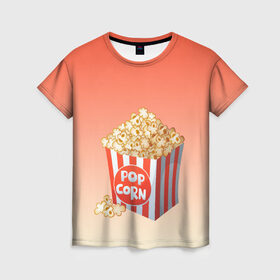 Женская футболка 3D с принтом попкорн рисунок , 100% полиэфир ( синтетическое хлопкоподобное полотно) | прямой крой, круглый вырез горловины, длина до линии бедер | вкусняшка | воздушная кукуруза | еда | кино | кинопросмотр | киносеанс | кинотеатр | попкорн