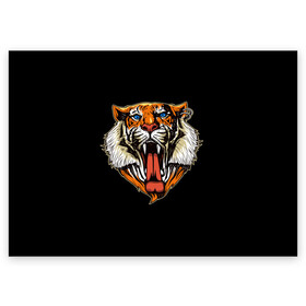 Поздравительная открытка с принтом ТИГР Рык , 100% бумага | плотность бумаги 280 г/м2, матовая, на обратной стороне линовка и место для марки
 | animal | beast | cat | cute | fluffy | hunter | lion | lion cub | lion king | mane | predator | red | tail | tiger | yellow | большая кошка | голова тигра | грива | животное | зверь | король лев | кот | милый | охотник | пушистый | тигр | тиг