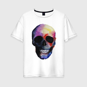 Женская футболка хлопок Oversize с принтом Акварельный череп , 100% хлопок | свободный крой, круглый ворот, спущенный рукав, длина до линии бедер
 | акварельный череп | анархия | скелет | череп