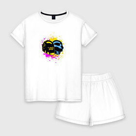 Женская пижама с шортиками хлопок с принтом Daft Punk , 100% хлопок | футболка прямого кроя, шорты свободные с широкой мягкой резинкой | daft punk | music | дафт панк | музыка | музыкальная группа | музыкант | робот