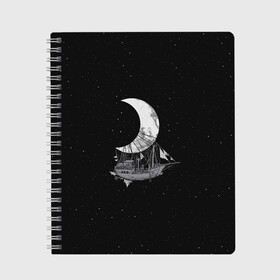 Тетрадь с принтом Moon Ship , 100% бумага | 48 листов, плотность листов — 60 г/м2, плотность картонной обложки — 250 г/м2. Листы скреплены сбоку удобной пружинной спиралью. Уголки страниц и обложки скругленные. Цвет линий — светло-серый
 | drift | drifting | float | floating | galaxy | milky | moon | planet | ship | space | spaceship | star | suit | surfing | to | travel | way | галактика | дрейф | звезда | корабль | космический | космонавт | космос | луна | млечный | планета | путешествие 