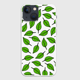 Чехол для iPhone 13 mini с принтом Листопад ,  |  | forest | green | leaves | nature | pattern | spring | summer | весна | ветки | деревья | зеленые листья | зеленый узор | зелень | камуфляж листья | лето | листья | падающие листья | природа | растения | текстура | тропики