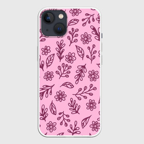 Чехол для iPhone 13 с принтом Hello Spring ,  |  | casual | flowers | pink | summer | букет | бутоны | весна | ветки | девушкам | декор | лепестки | лето | листья | нежные | орнамент | поляна | природа | растения | рисунок | розовый узор | ромашки | текстура | узор