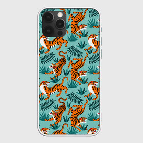 Чехол для iPhone 12 Pro Max с принтом Рычащие Тигры Паттерн , Силикон |  | Тематика изображения на принте: black | cat | chill | relax | tiger | животные | коралловый | кот | кошки | лев | леопарды | отдых | паттерн | полосатый | полосы | растения | тигры | узор | цветы