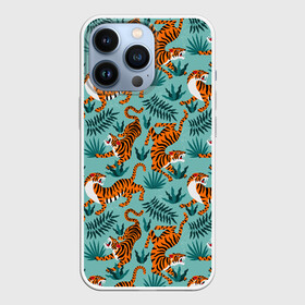 Чехол для iPhone 13 Pro с принтом Рычащие Тигры Паттерн ,  |  | black | cat | chill | relax | tiger | животные | коралловый | кот | кошки | лев | леопарды | отдых | паттерн | полосатый | полосы | растения | тигры | узор | цветы