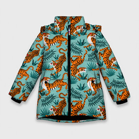 Зимняя куртка для девочек 3D с принтом Рычащие Тигры Паттерн , ткань верха — 100% полиэстер; подклад — 100% полиэстер, утеплитель — 100% полиэстер. | длина ниже бедра, удлиненная спинка, воротник стойка и отстегивающийся капюшон. Есть боковые карманы с листочкой на кнопках, утяжки по низу изделия и внутренний карман на молнии. 

Предусмотрены светоотражающий принт на спинке, радужный светоотражающий элемент на пуллере молнии и на резинке для утяжки. | Тематика изображения на принте: black | cat | chill | relax | tiger | животные | коралловый | кот | кошки | лев | леопарды | отдых | паттерн | полосатый | полосы | растения | тигры | узор | цветы