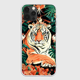 Чехол для iPhone 12 Pro Max с принтом Огненный Тигр в Цветах , Силикон |  | Тематика изображения на принте: black | cat | chill | relax | tiger | животные | коралловый | кот | кошки | лев | леопарды | огонь | отдых | паттерн | полосатый | полосы | растения | тигры | узор | цветы