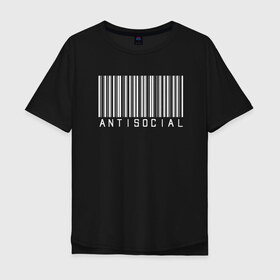 Мужская футболка хлопок Oversize с принтом ANTISOCIAL , 100% хлопок | свободный крой, круглый ворот, “спинка” длиннее передней части | anti | antisocial | barcode | club | code | girl | girls | human | man | qr | social | woman | антисоциал | антисоциальный | клуб | код | люди | человек | штрих