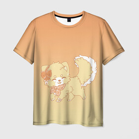 Мужская футболка 3D с принтом милашный зверек , 100% полиэфир | прямой крой, круглый вырез горловины, длина до линии бедер | Тематика изображения на принте: бантик | галстук | кавай | колокольчик | кот | котик | кошка | мех | модный | мягкий | мяконький | пес | песик | собака | улыбка | уши | хвост | щенок