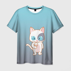 Мужская футболка 3D с принтом кот с мороженкой , 100% полиэфир | прямой крой, круглый вырез горловины, длина до линии бедер | голубые глаза | кот | котенок | котик | кошак | мороженка | мороженко | мороженое | прямоходячий | рисунок | рожок