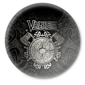Значок с принтом Valheim ,  металл | круглая форма, металлическая застежка в виде булавки | valheim | viking | валхейм | викинги | игры