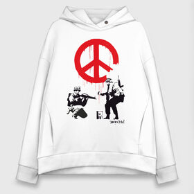 Женское худи Oversize хлопок с принтом Make peace no war | Banksy , френч-терри — 70% хлопок, 30% полиэстер. Мягкий теплый начес внутри —100% хлопок | боковые карманы, эластичные манжеты и нижняя кромка, капюшон на магнитной кнопке | Тематика изображения на принте: art | banksy | street art | арт | бэнкси | граффити | со смыслом | сосмыслом | стритарт