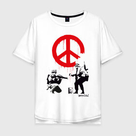 Мужская футболка хлопок Oversize с принтом Make peace no war | Banksy , 100% хлопок | свободный крой, круглый ворот, “спинка” длиннее передней части | art | banksy | street art | арт | бэнкси | граффити | со смыслом | сосмыслом | стритарт