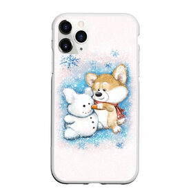 Чехол для iPhone 11 Pro матовый с принтом Корги и снеговик , Силикон |  | зима | корги | малыш | снеговик | снежинки | собака | щенок