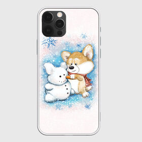Чехол для iPhone 12 Pro Max с принтом Корги и снеговик , Силикон |  | зима | корги | малыш | снеговик | снежинки | собака | щенок