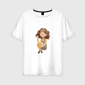 Женская футболка хлопок Oversize с принтом Девушка с одуванчиком , 100% хлопок | свободный крой, круглый ворот, спущенный рукав, длина до линии бедер
 | девочка | девочка с одуванчиком | девушка | милая девочка