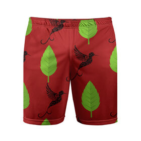 Мужские шорты спортивные с принтом Птица и листочек ,  |  | арт | животные | летать | лист | питца