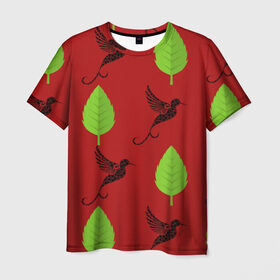 Мужская футболка 3D с принтом Птица и листочек , 100% полиэфир | прямой крой, круглый вырез горловины, длина до линии бедер | арт | животные | летать | лист | питца