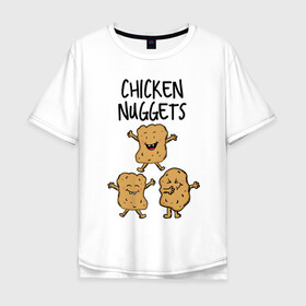 Мужская футболка хлопок Oversize с принтом Веселые наггетсы , 100% хлопок | свободный крой, круглый ворот, “спинка” длиннее передней части | chicken nuggets | еда | живая еда | наггетсы | чикен наггетс