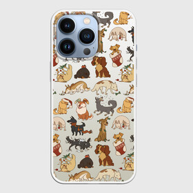 Чехол для iPhone 13 Pro с принтом узор песики собачки гав ,  |  | Тематика изображения на принте: ветеринару | гав | животные домашние | заводчику | заводчице | любителю собак | млекопитающее | мопс | мультипликационный персонаж | мультяшная собака | песики | питомцы | псы | собакены | собаки