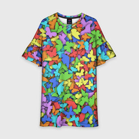 Детское платье 3D с принтом Разноцветные бабочки , 100% полиэстер | прямой силуэт, чуть расширенный к низу. Круглая горловина, на рукавах — воланы | 8 марта | бабочка | мотылёк | мотыльки | насекомые | паттерн | радуга