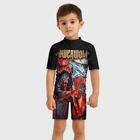 Детский купальный костюм 3D с принтом Powerwolf , Полиэстер 85%, Спандекс 15% | застежка на молнии на спине | heavy metal | metal | powerwolf | группы | метал | музыка | пауэр метал | рок | хеви метал