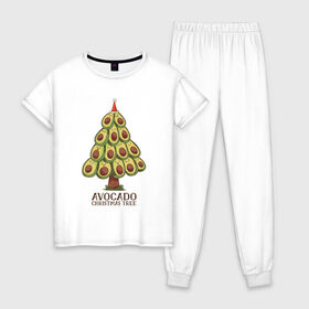 Женская пижама хлопок с принтом Avocado Christmas Tree , 100% хлопок | брюки и футболка прямого кроя, без карманов, на брюках мягкая резинка на поясе и по низу штанин | claus | cute | nature | new year | santa | tree | авокадо | адвокадо | дед мороз | дед отмороз | ёлка | ель | из авокадо | колпак | косточка | милота | милые авокадо | новый год | прикол | природа | рождественское дерево