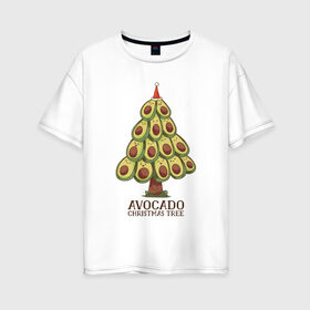 Женская футболка хлопок Oversize с принтом Avocado Christmas Tree , 100% хлопок | свободный крой, круглый ворот, спущенный рукав, длина до линии бедер
 | claus | cute | nature | new year | santa | tree | авокадо | адвокадо | дед мороз | дед отмороз | ёлка | ель | из авокадо | колпак | косточка | милота | милые авокадо | новый год | прикол | природа | рождественское дерево