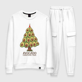 Женский костюм хлопок с принтом Avocado Christmas Tree , 100% хлопок | на свитшоте круглая горловина, мягкая резинка по низу. Брюки заужены к низу, на них два вида карманов: два 