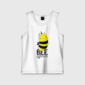 Детская майка хлопок с принтом Be Different - Прикол с пчелой ,  |  | Тематика изображения на принте: art | bee | cute | hornet | lettering | pun | retro | vintage | wasp | арт | будь другим | будь разным | винтаж | все разные | выделяйся | игра слов | иллюстрация | каламбур | леттеринг | насекомое | оса | отличайся | пчела | пчелка