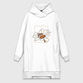 Платье-худи хлопок с принтом Пчела и ромашка ,  |  | bee | chamomile | fashion | flora | flower | for woman | в рамке | для девушек | для девушки | для женщин | женская | женский день | любовь | опыляет | пчелка | рамка | рамочка | стебель | флора | флористика | флористка