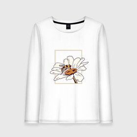 Женский лонгслив хлопок с принтом Пчела и ромашка , 100% хлопок |  | bee | chamomile | fashion | flora | flower | for woman | в рамке | для девушек | для девушки | для женщин | женская | женский день | любовь | опыляет | пчелка | рамка | рамочка | стебель | флора | флористика | флористка