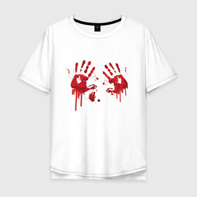 Мужская футболка хлопок Oversize с принтом Кровавые отпечатки рук , 100% хлопок | свободный крой, круглый ворот, “спинка” длиннее передней части | Тематика изображения на принте: blood | bloody | creep | creepy | death | halloween | hand | hands | horror | kill | merch | murded | spooky | victim | жертва | капли | кровь | мерч | пятна | пятно | руки | след | следы | ужас | ужасы | ужасы мерч | хорро