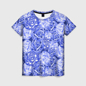 Женская футболка 3D с принтом Голубые и синие розы , 100% полиэфир ( синтетическое хлопкоподобное полотно) | прямой крой, круглый вырез горловины, длина до линии бедер | blue | flora | floral | flower | flowers | romantic | rose | roses | violet | букет роз | букет цветов | бутон | бутоны | день женщин | для девушек | для женщин | женский день | праздник | роза | романтика | садовая роза | флора