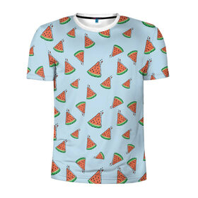 Мужская футболка 3D спортивная с принтом Кусочки арбуза , 100% полиэстер с улучшенными характеристиками | приталенный силуэт, круглая горловина, широкие плечи, сужается к линии бедра | Тематика изображения на принте: арбуз | еда | текстура | фрукт