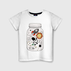 Детская футболка хлопок с принтом Космос в банке , 100% хлопок | круглый вырез горловины, полуприлегающий силуэт, длина до линии бедер | астронавт | космонавт | космос | планеты | ракета | солнце