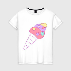 Женская футболка хлопок с принтом мороженое рожок звездочки , 100% хлопок | прямой крой, круглый вырез горловины, длина до линии бедер, слегка спущенное плечо | вкусняшки | детский | еда | звездочки | мороженое | мультяшный | рожок | сладости